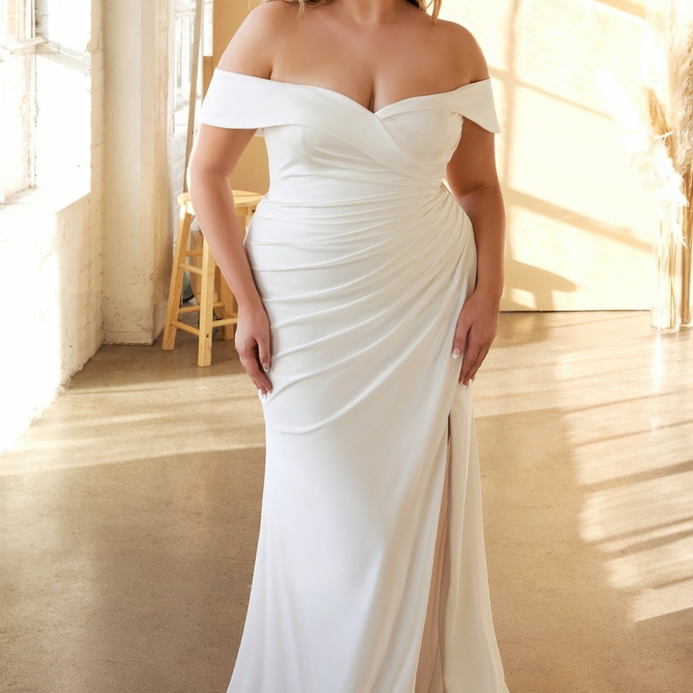 Off white off shoulder stretch Jersey wedding gown bridal dress